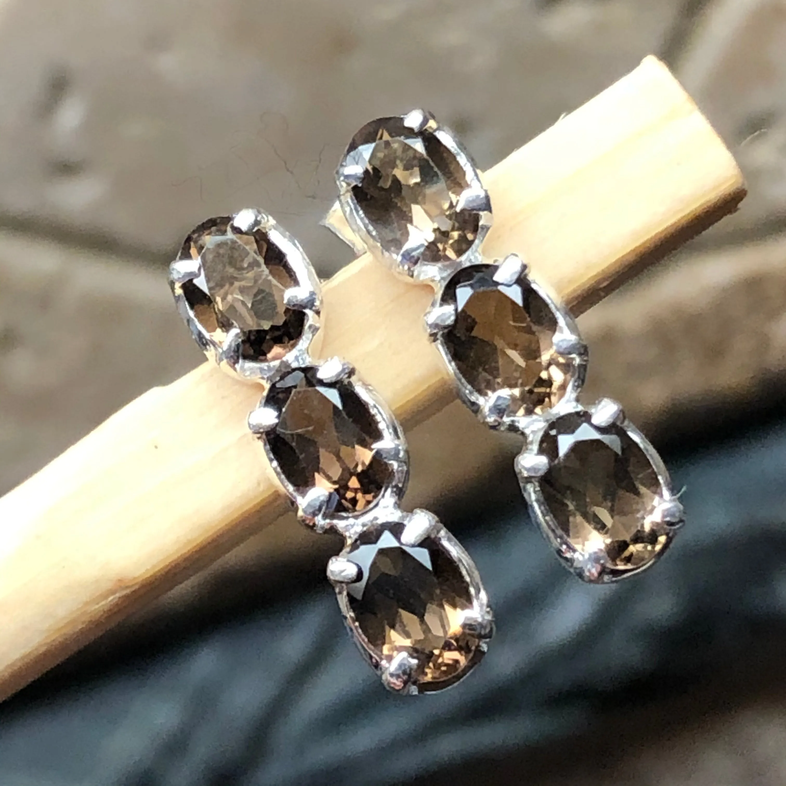 Genuine 2.25ct Smoky Topaz 925 Solid Sterling Silver Earrings 15mm