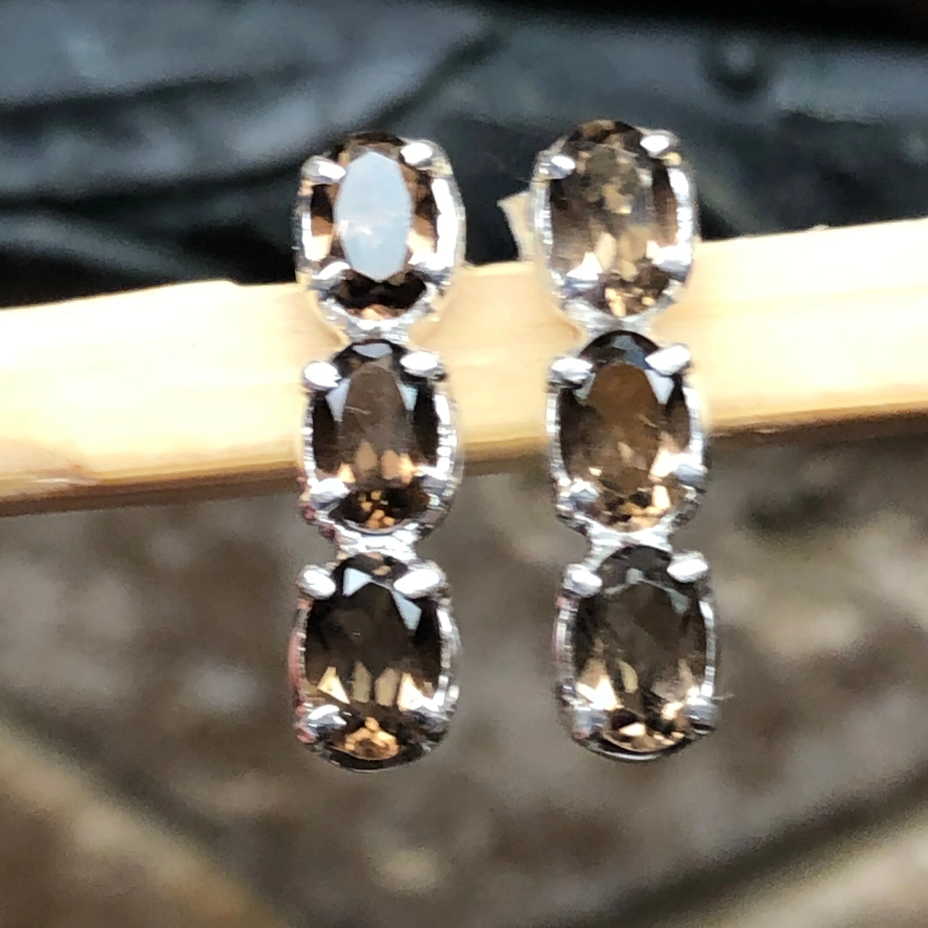 Genuine 2.25ct Smoky Topaz 925 Solid Sterling Silver Earrings 15mm