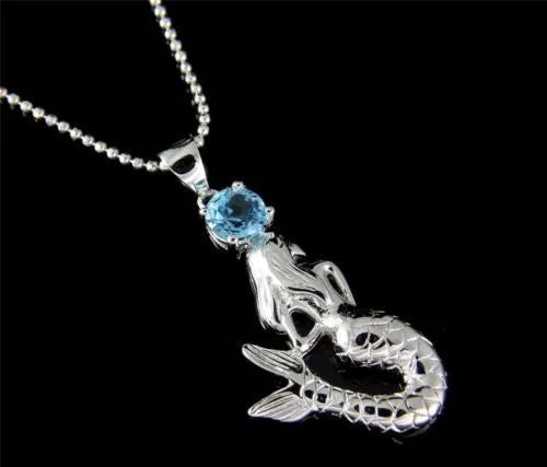 GENUINE BLUE TOPAZ 925 SILVER HAWAIIAN MERMAID PENDANT HOOK EARRINGS SET