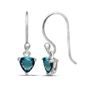 Genuine London Blue Topaz 925 Solid Sterling Silver Earrings 20mm