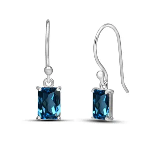 Genuine London Blue Topaz 925 Solid Sterling Silver Earrings 20mm