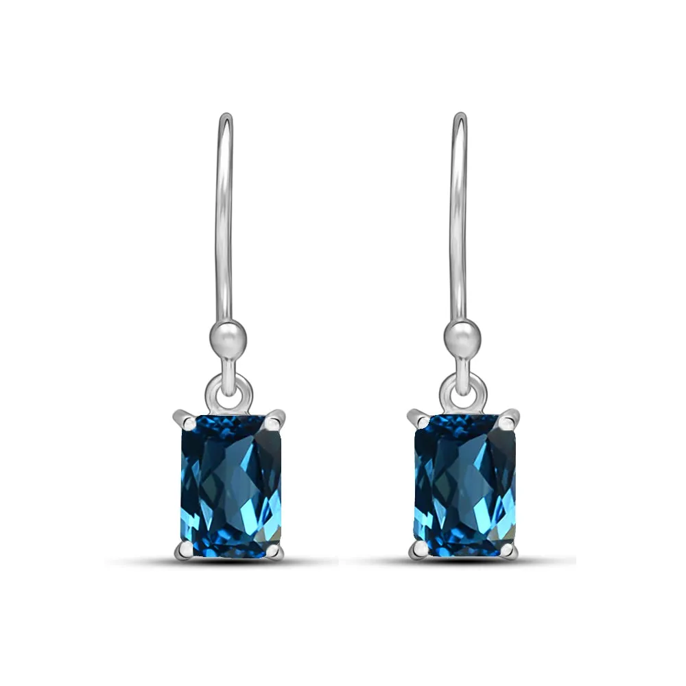 Genuine London Blue Topaz 925 Solid Sterling Silver Earrings 20mm