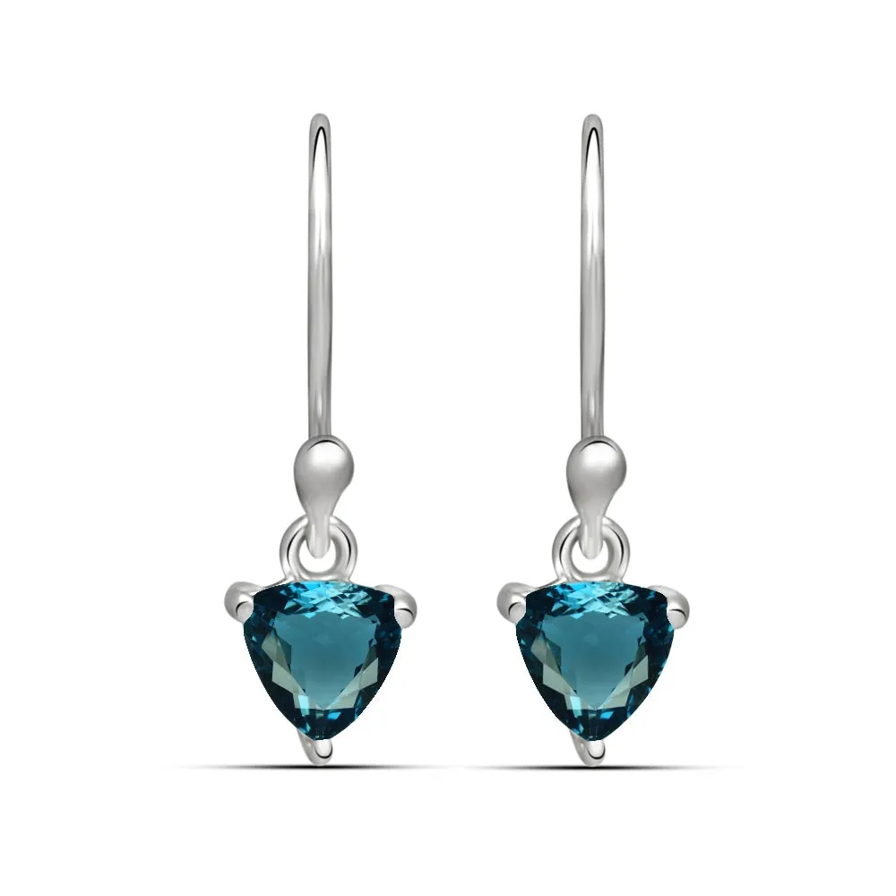 Genuine London Blue Topaz 925 Solid Sterling Silver Earrings 20mm