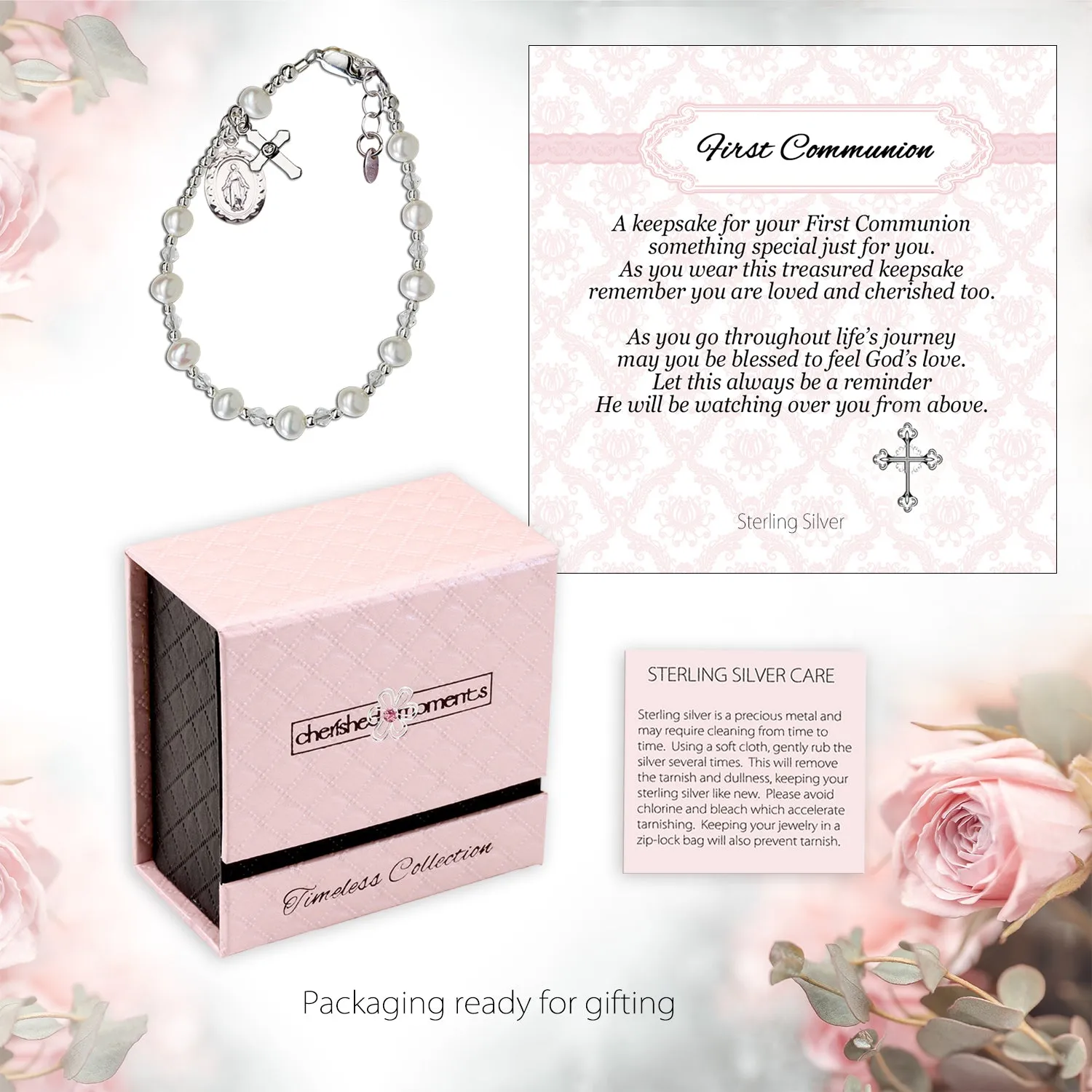 Girls First Communion Gift Sterling Silver Rosary Bracelet with Miraculous Medal