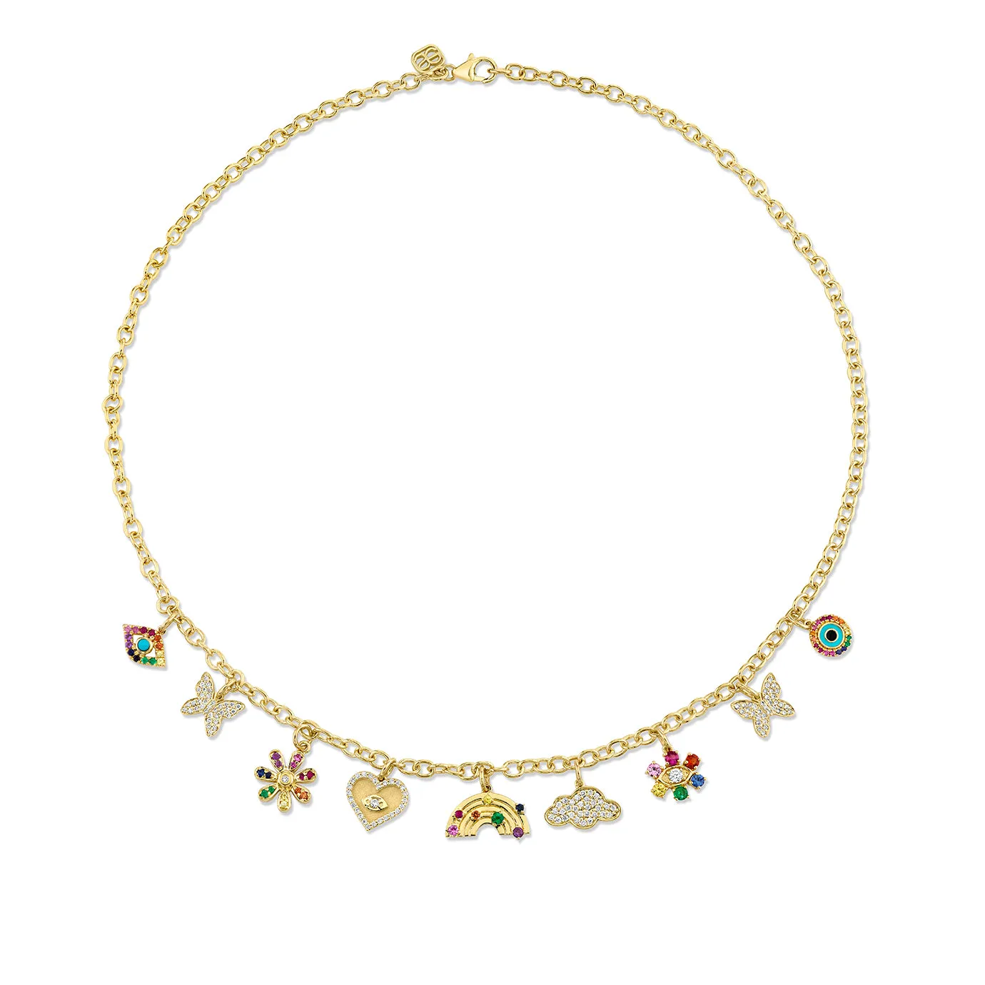 Gold & Diamond Multi-Charm Rainbow Necklace