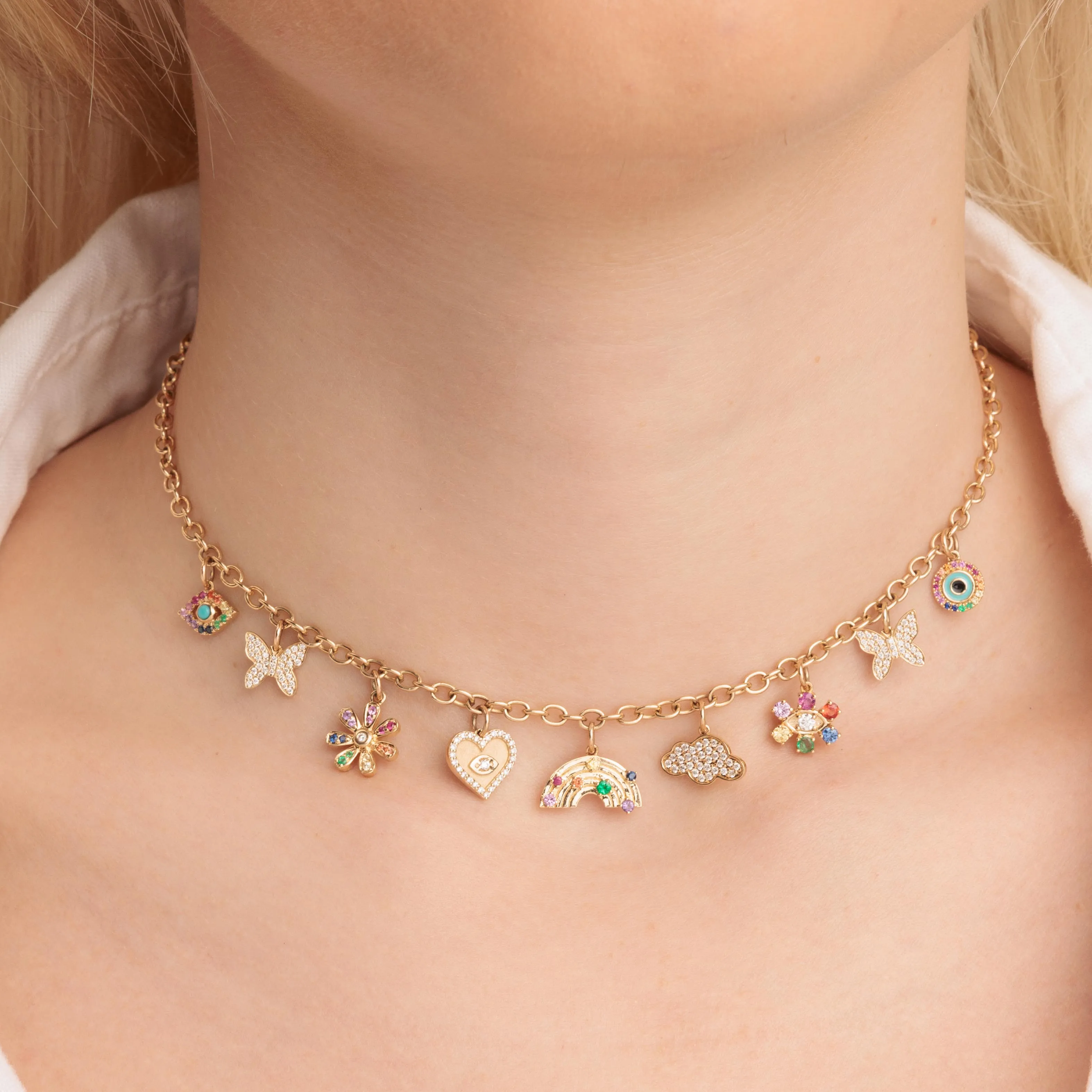 Gold & Diamond Multi-Charm Rainbow Necklace