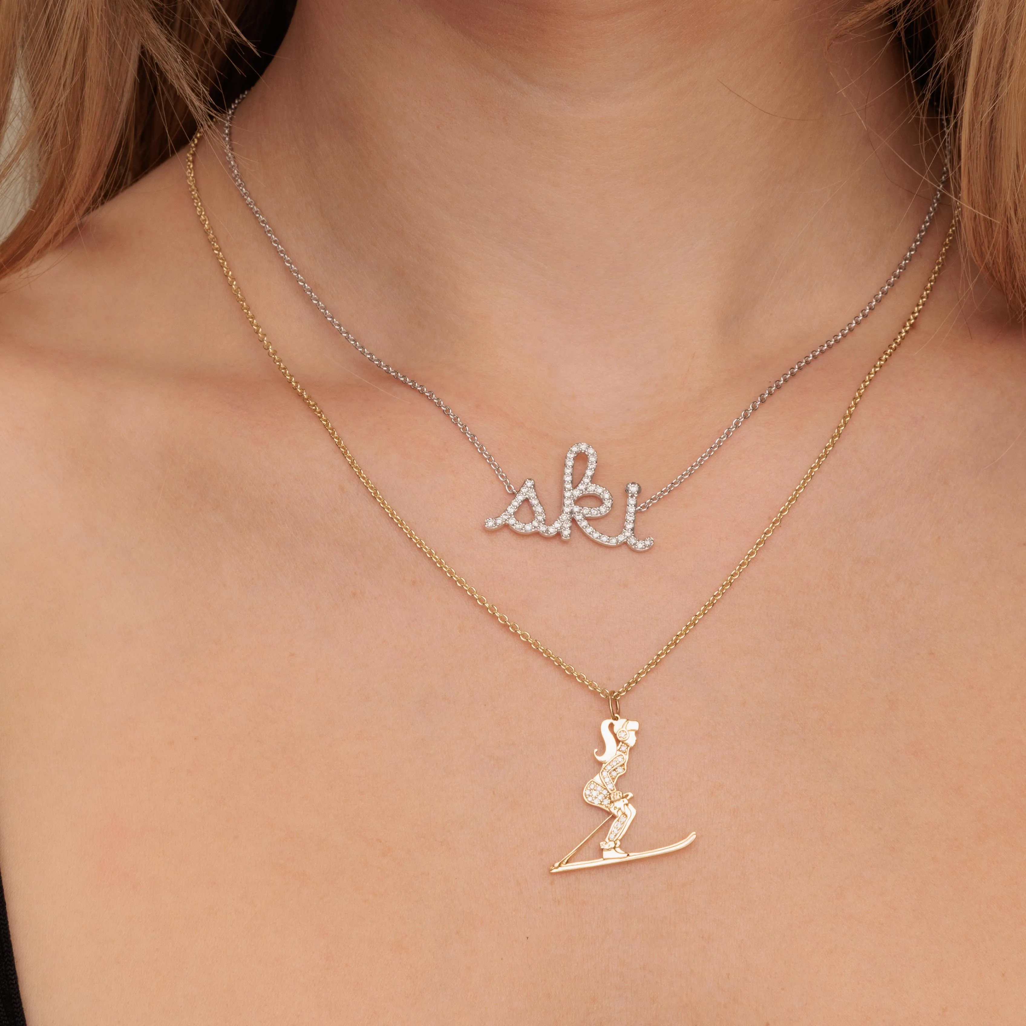 Gold & Diamond Skiing Girl Charm