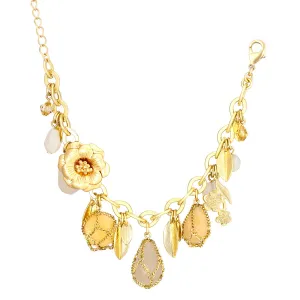 GOLD FLOWER AND LEAVES CREAM STONE S BRACELETS #170NT2101 (1D20)