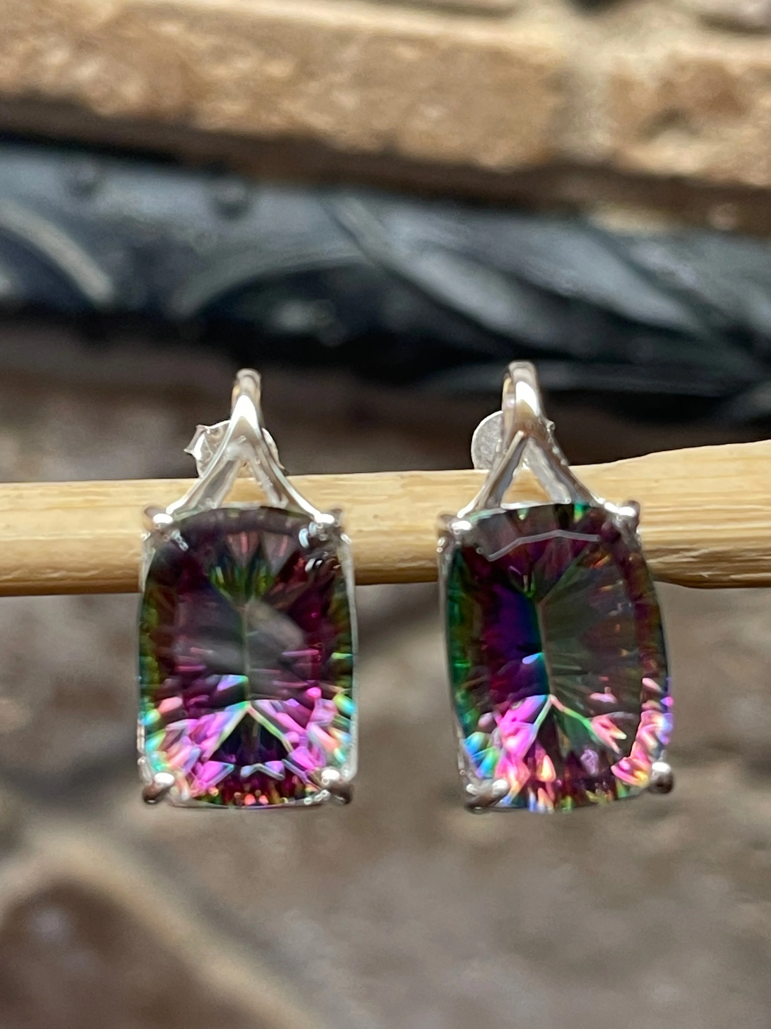 Gorgeous 10ct Mystic Topaz 925 Solid Sterling Silver Earrings 20mm