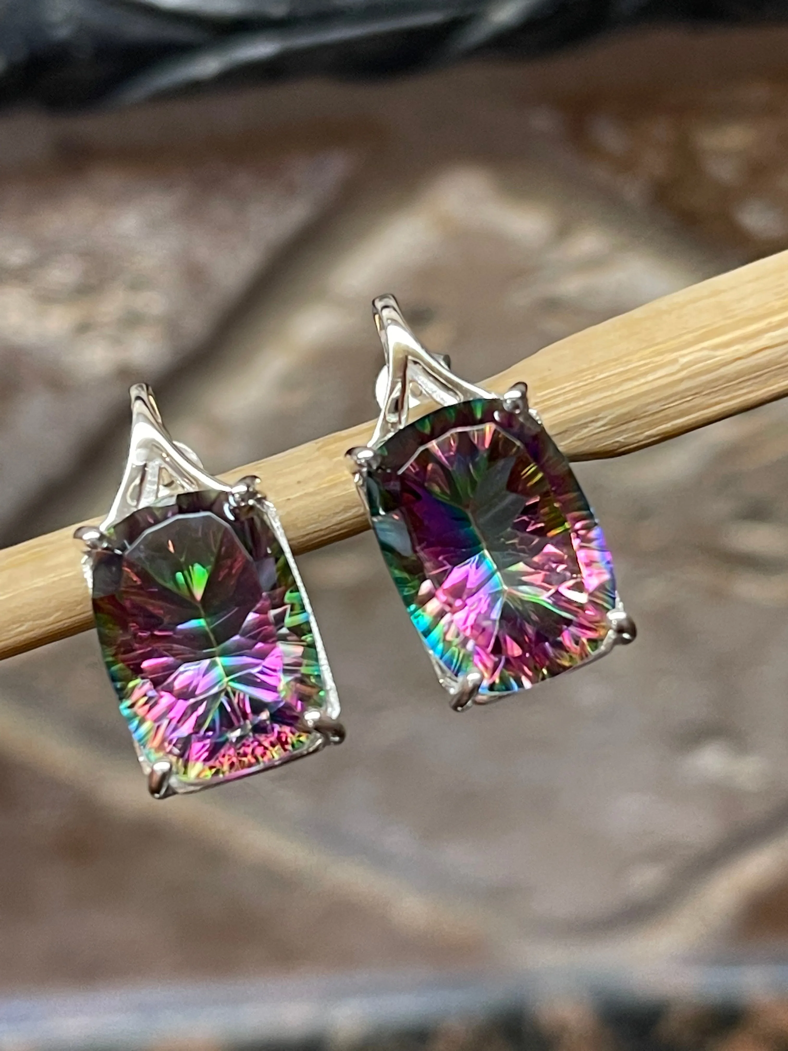 Gorgeous 10ct Mystic Topaz 925 Solid Sterling Silver Earrings 20mm