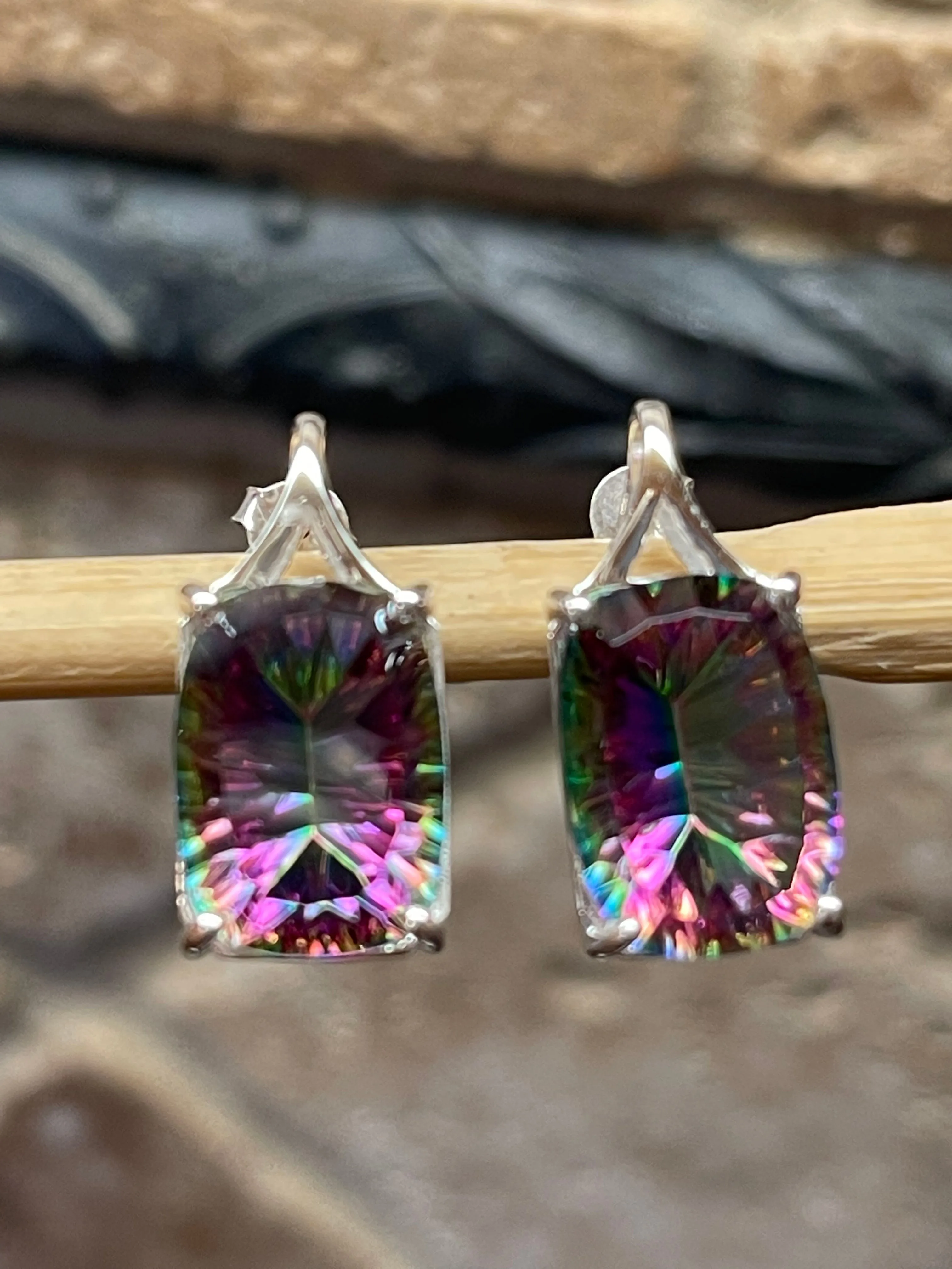 Gorgeous 10ct Mystic Topaz 925 Solid Sterling Silver Earrings 20mm