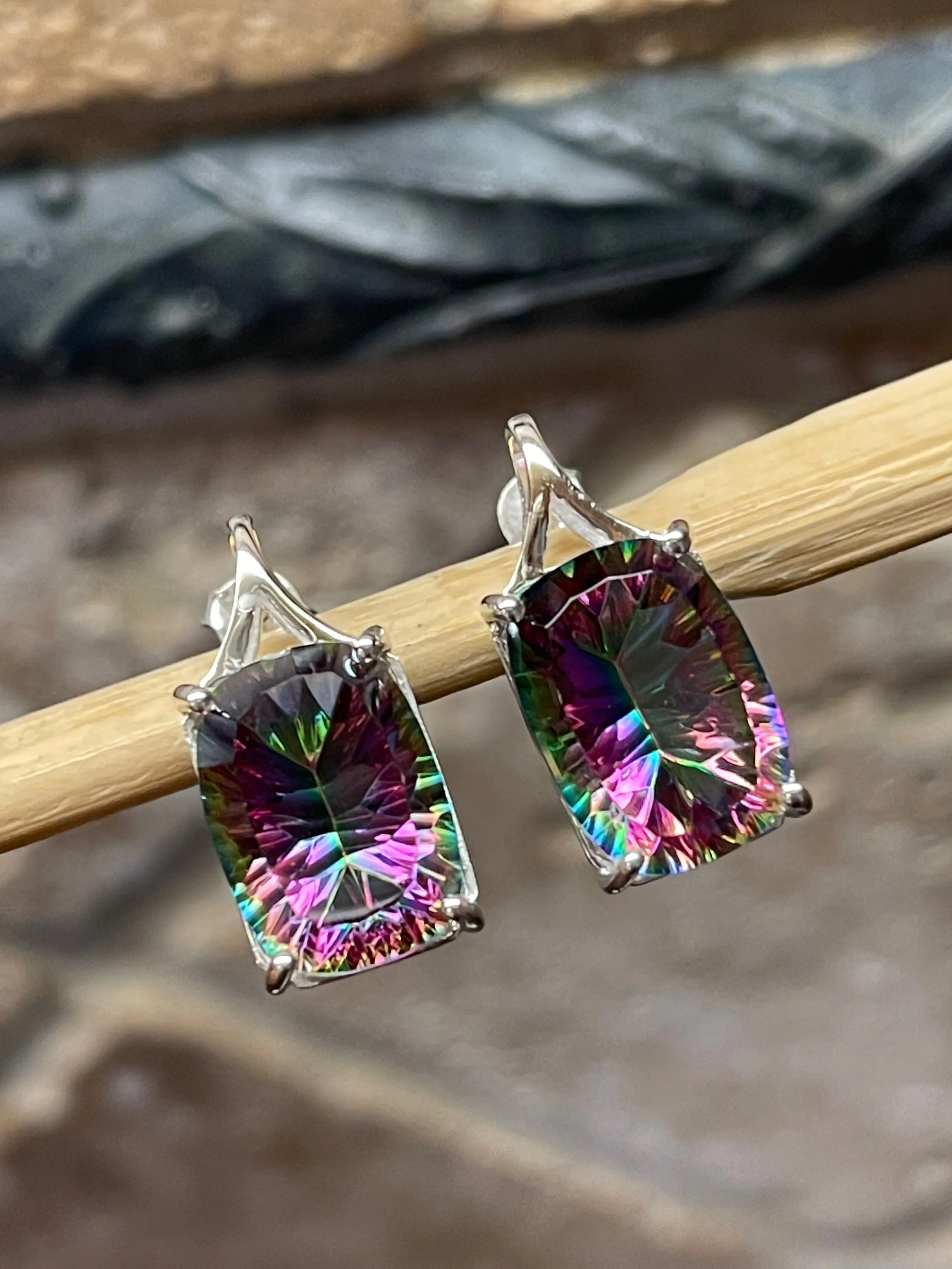 Gorgeous 10ct Mystic Topaz 925 Solid Sterling Silver Earrings 20mm