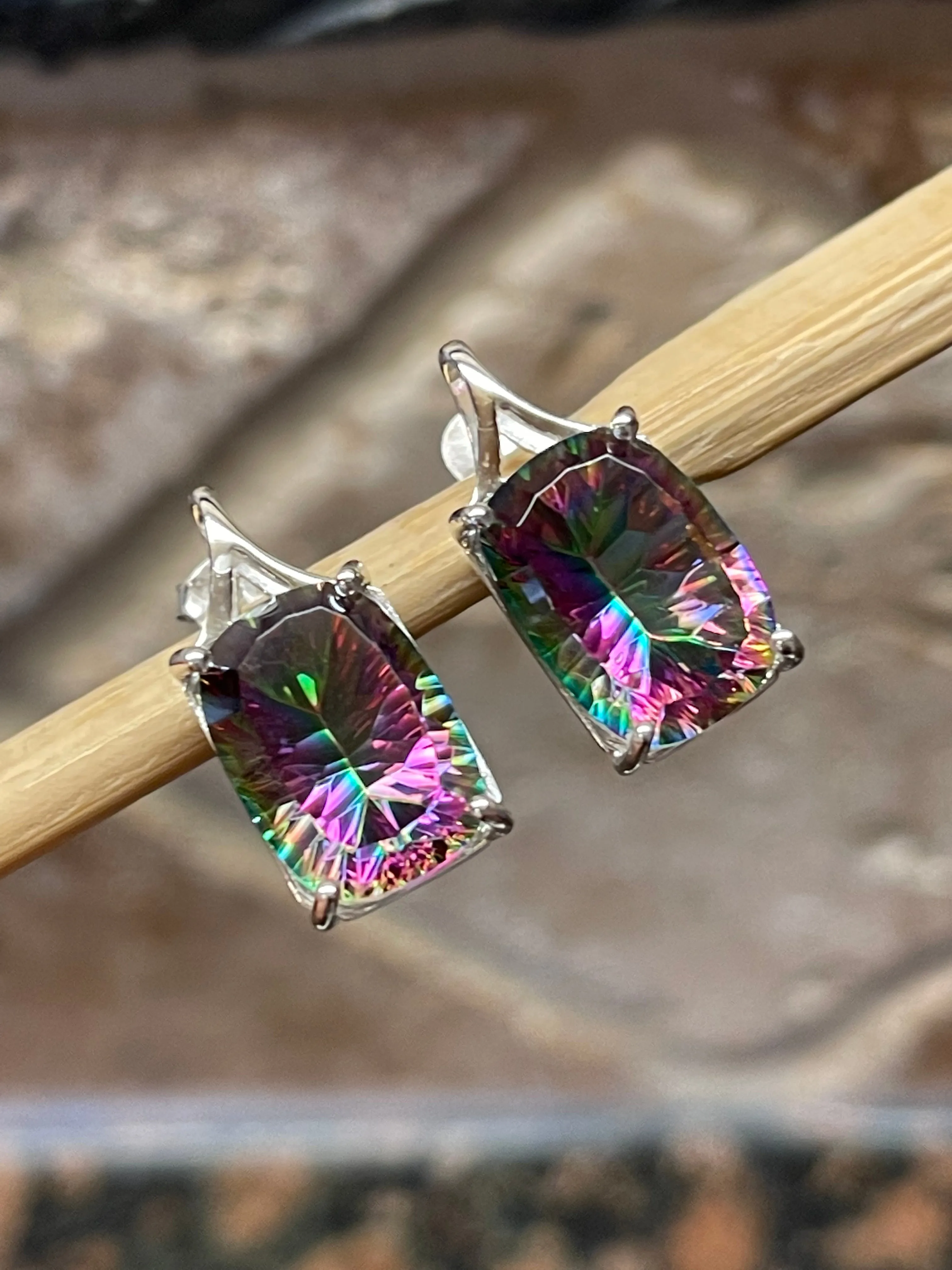 Gorgeous 10ct Mystic Topaz 925 Solid Sterling Silver Earrings 20mm