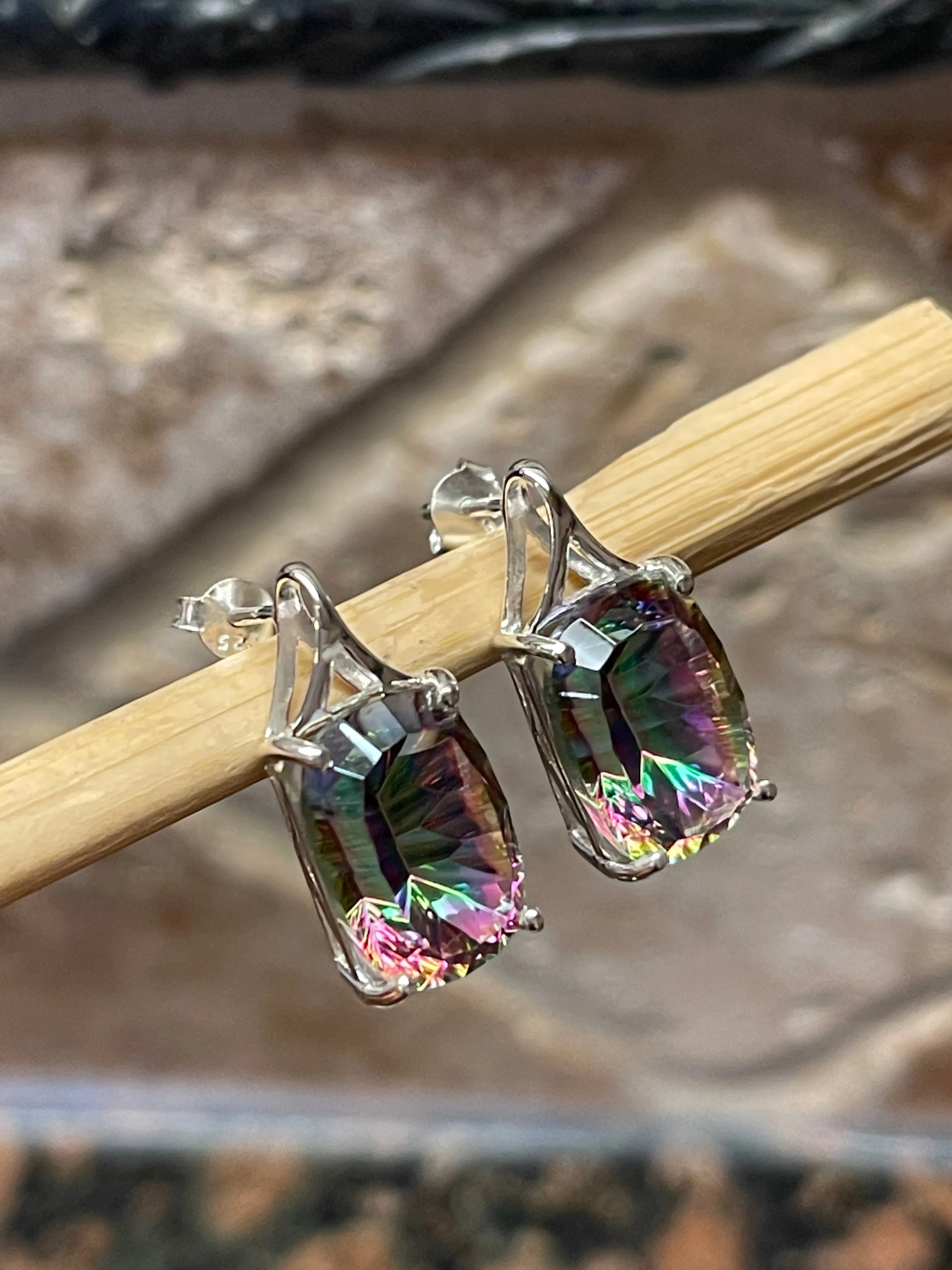 Gorgeous 10ct Mystic Topaz 925 Solid Sterling Silver Earrings 20mm