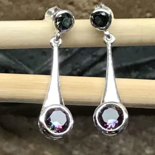 Gorgeous 2ct Mystic Topaz 925 Solid Sterling Silver Earrings 30mm