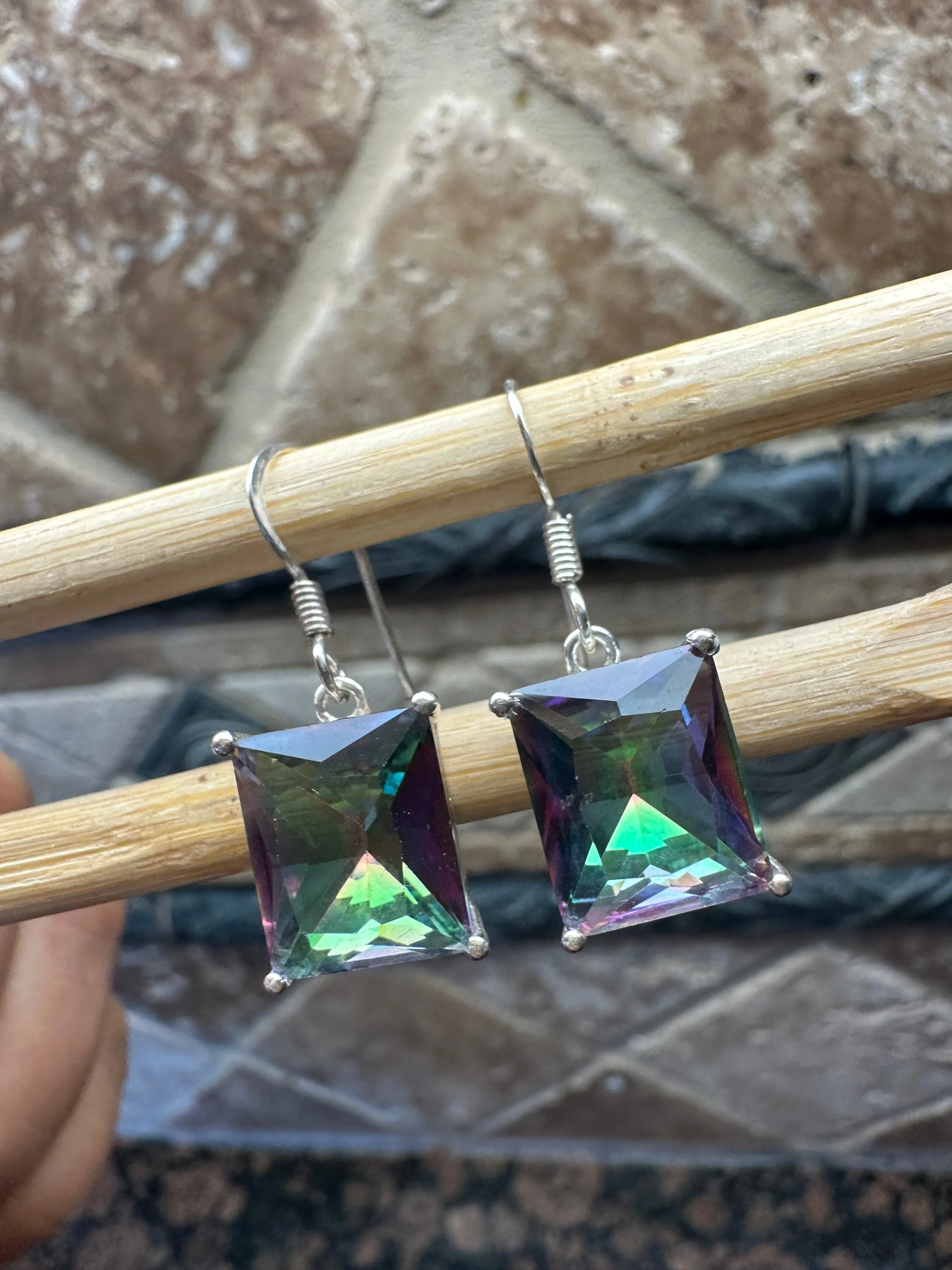 Gorgeous 4ct Mystic Topaz 925 Solid Sterling Silver Earrings 25mm
