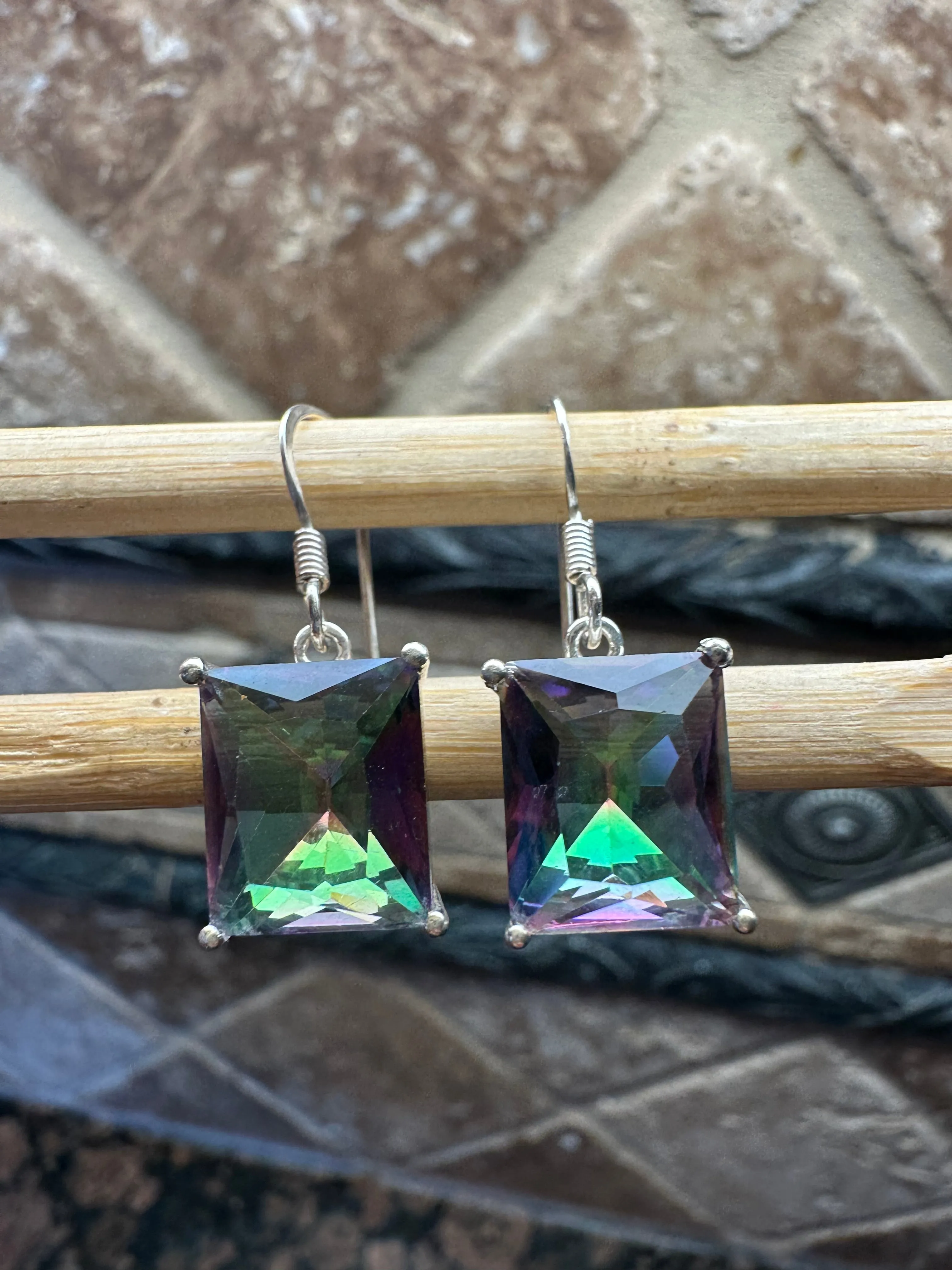 Gorgeous 4ct Mystic Topaz 925 Solid Sterling Silver Earrings 25mm
