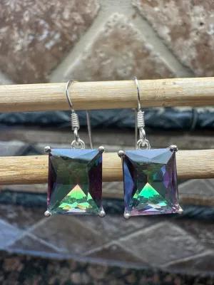 Gorgeous 4ct Mystic Topaz 925 Solid Sterling Silver Earrings 25mm