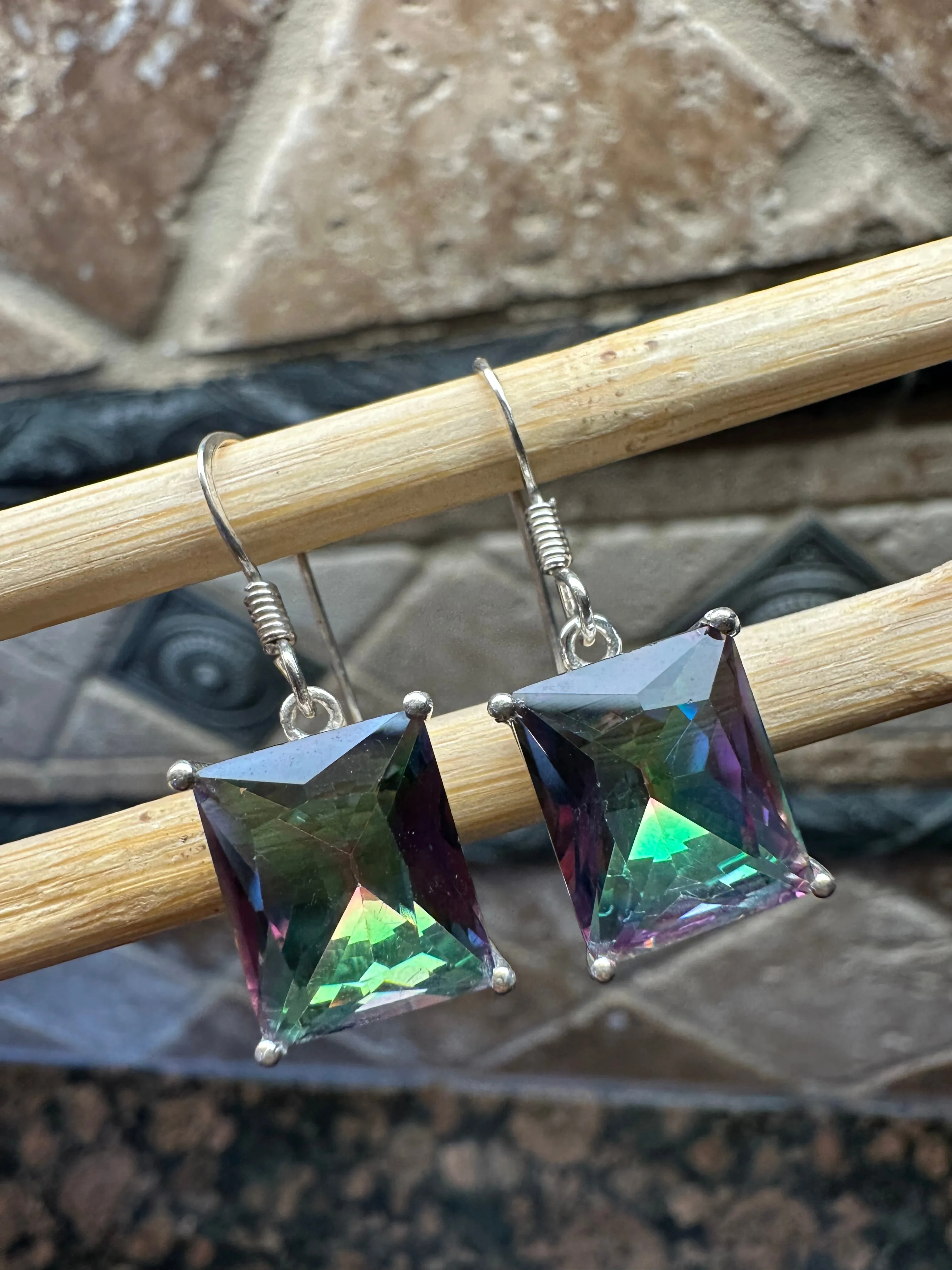 Gorgeous 4ct Mystic Topaz 925 Solid Sterling Silver Earrings 25mm