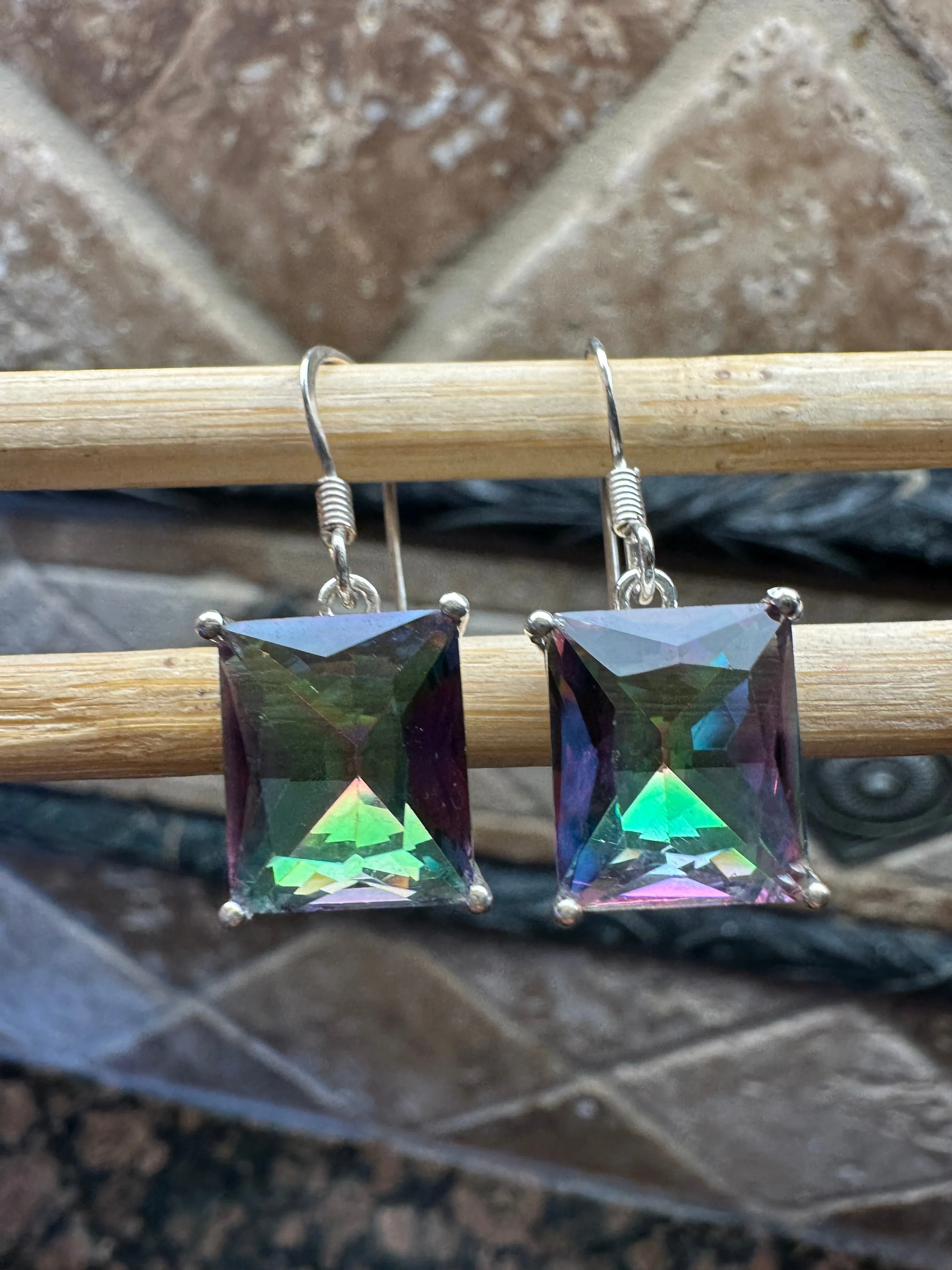 Gorgeous 4ct Mystic Topaz 925 Solid Sterling Silver Earrings 25mm