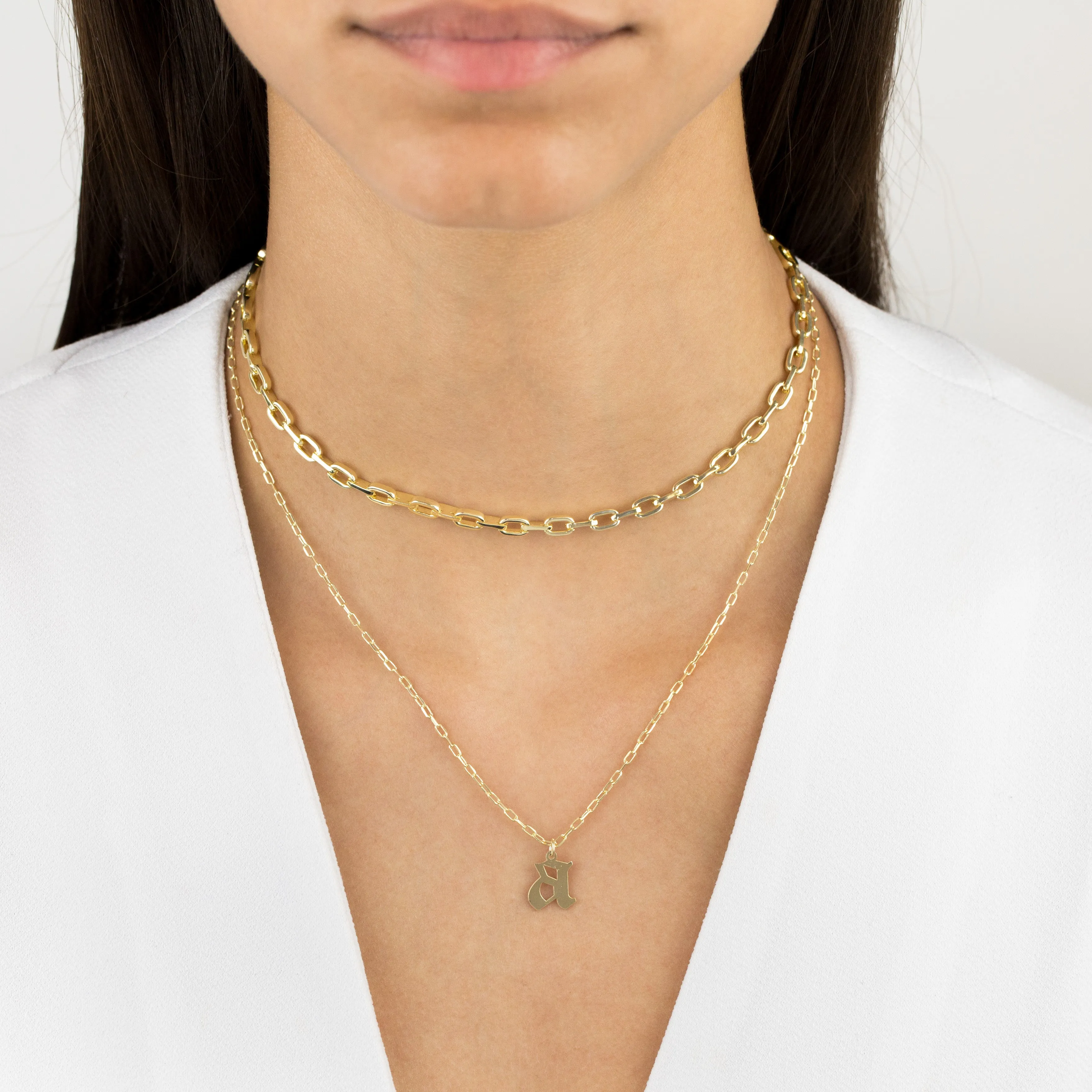 Gothic Initial Link Necklace