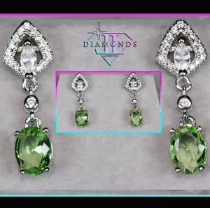 Green Diamond Earrings | Green Diamond Oval Earrings | Diamond Earrings