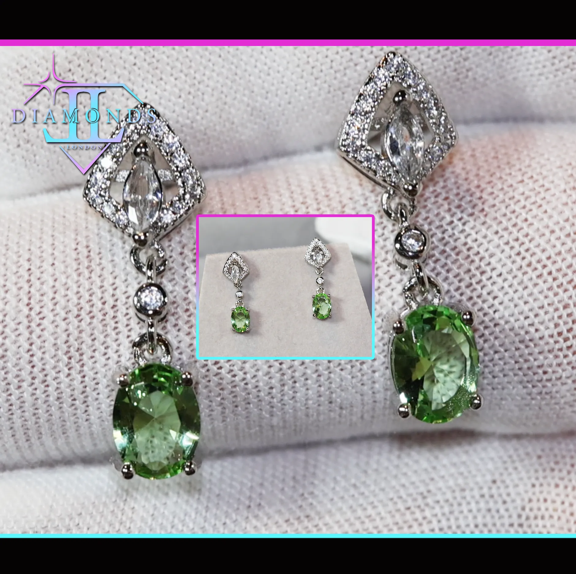 Green Diamond Earrings | Green Diamond Oval Earrings | Diamond Earrings