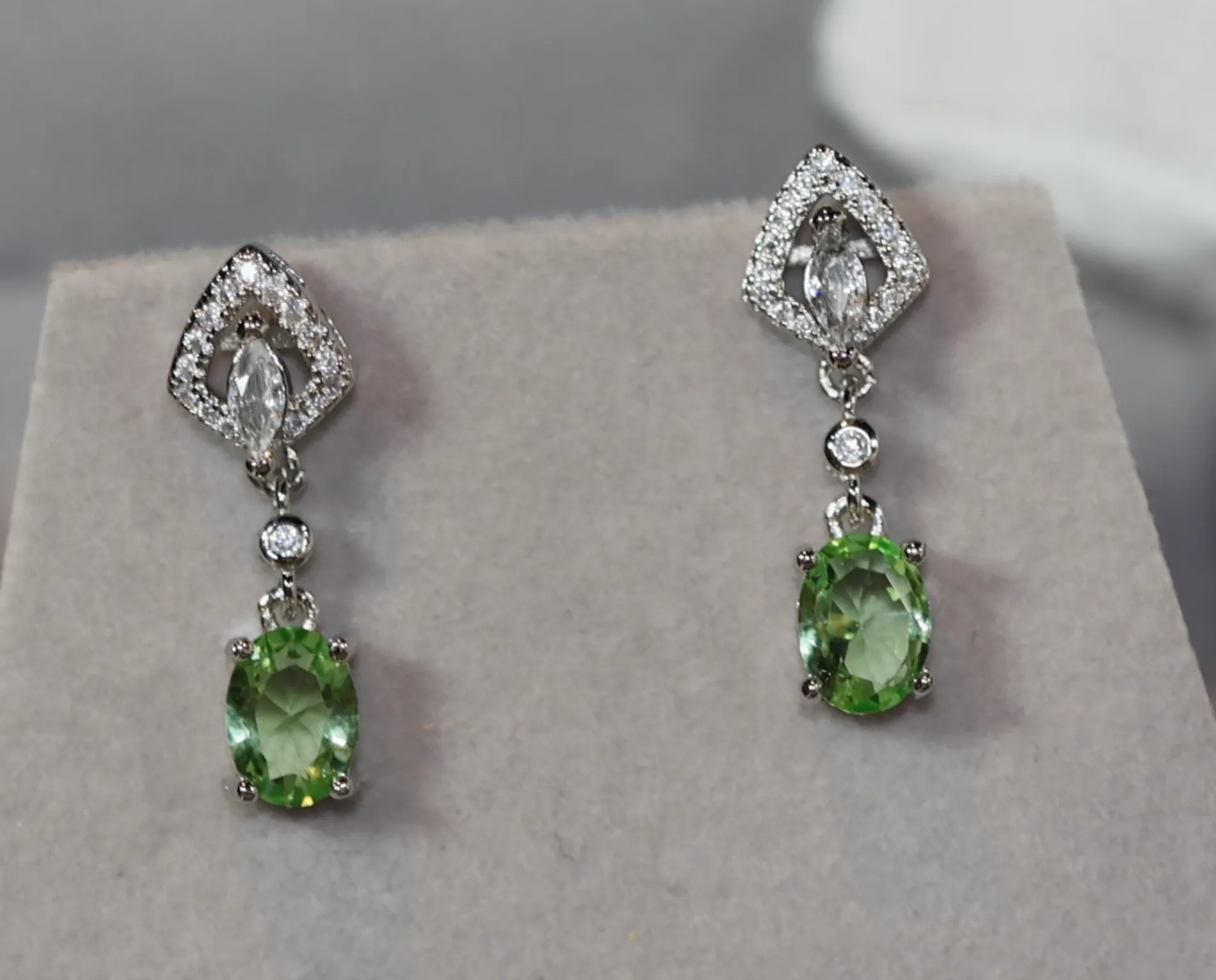 Green Diamond Earrings | Green Diamond Oval Earrings | Diamond Earrings