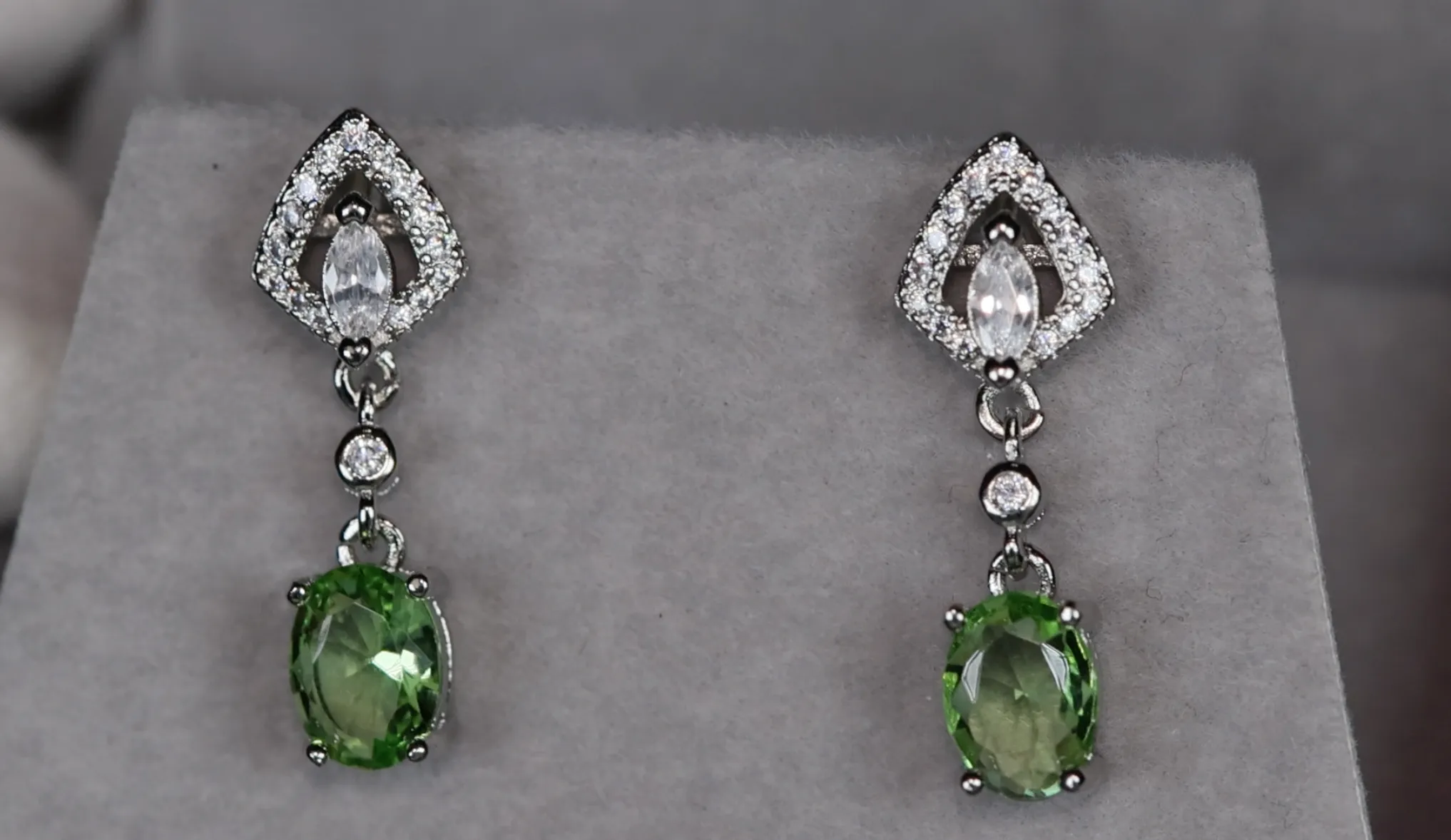 Green Diamond Earrings | Green Diamond Oval Earrings | Diamond Earrings