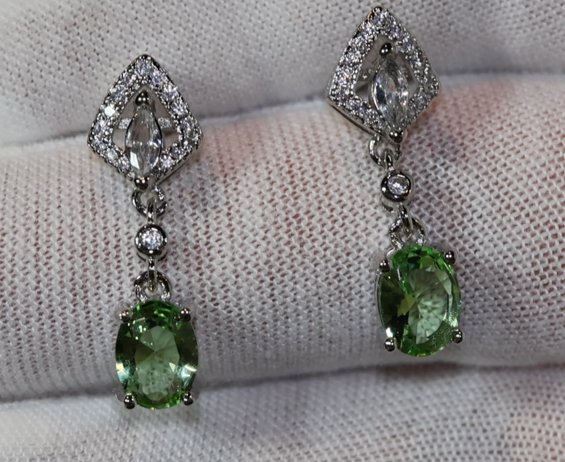 Green Diamond Earrings | Green Diamond Oval Earrings | Diamond Earrings