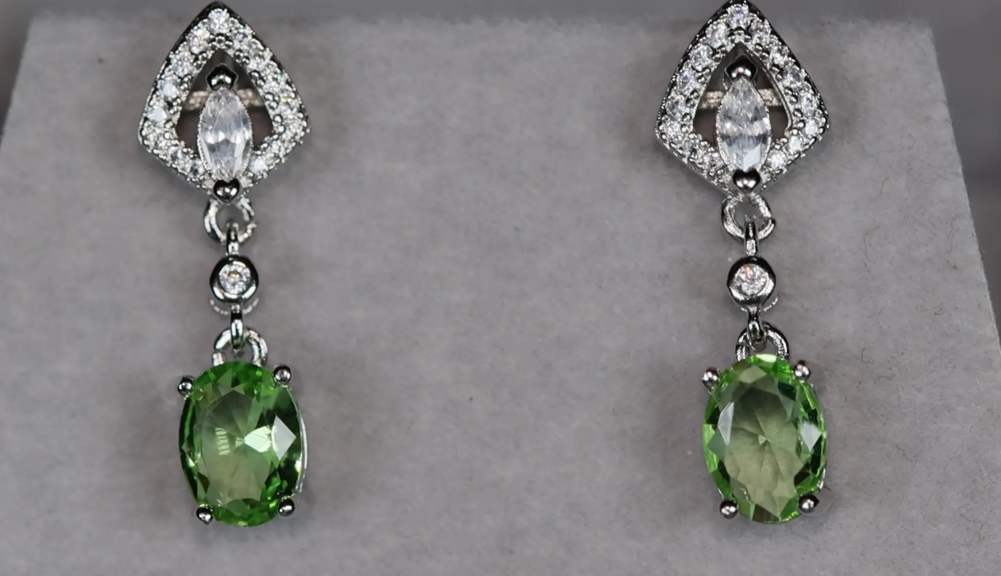 Green Diamond Earrings | Green Diamond Oval Earrings | Diamond Earrings