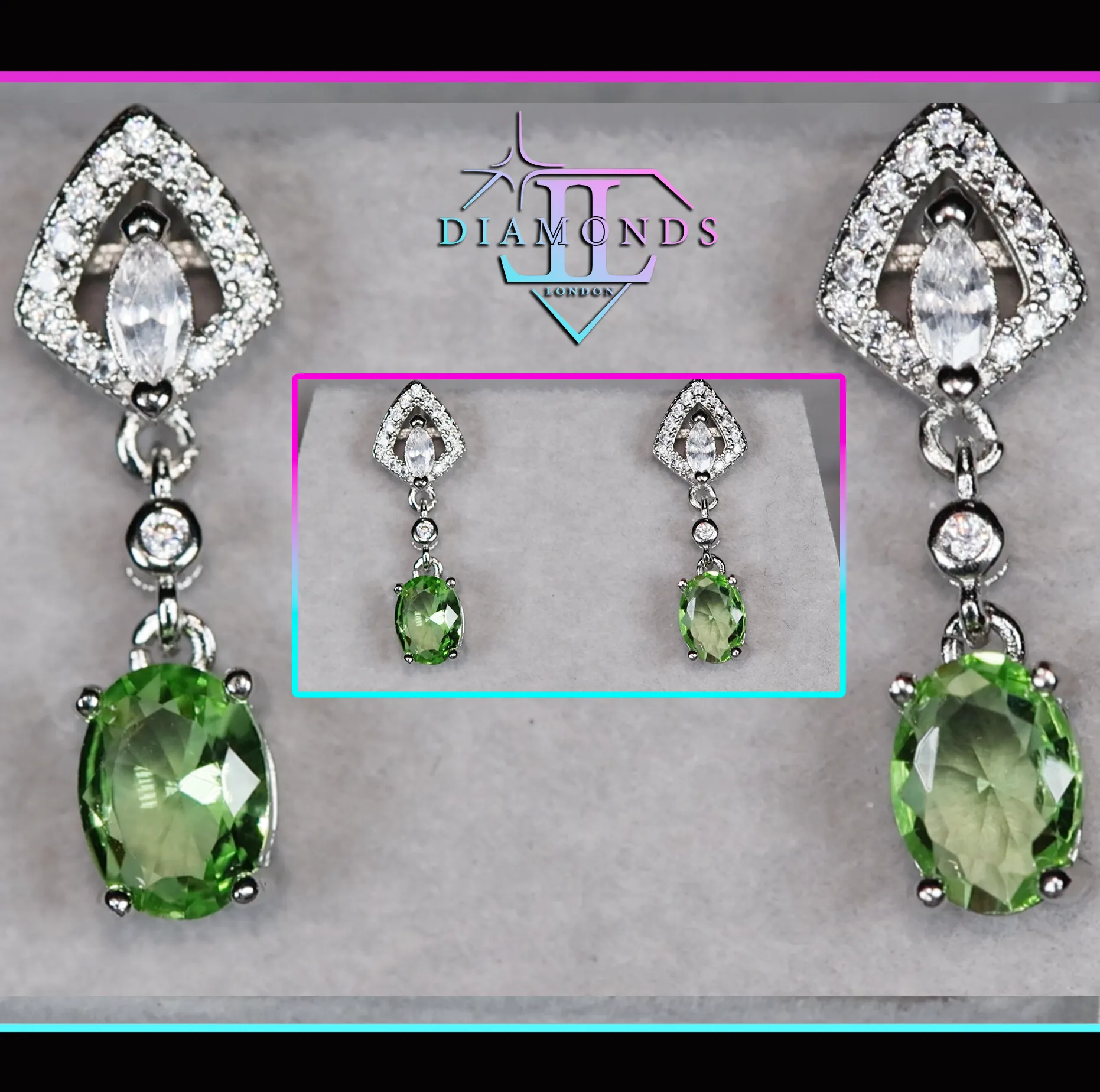 Green Diamond Earrings | Green Diamond Oval Earrings | Diamond Earrings