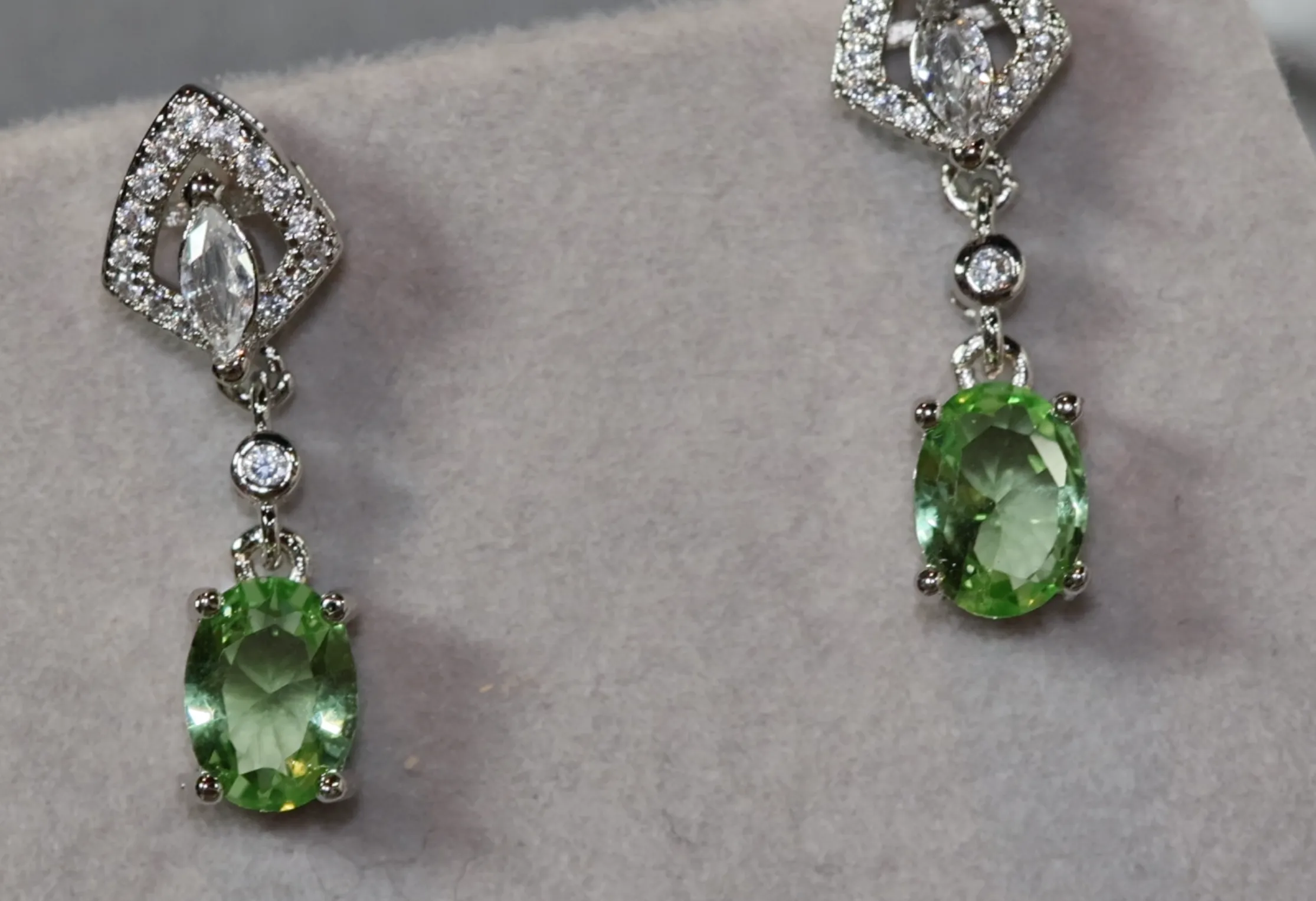 Green Diamond Earrings | Green Diamond Oval Earrings | Diamond Earrings