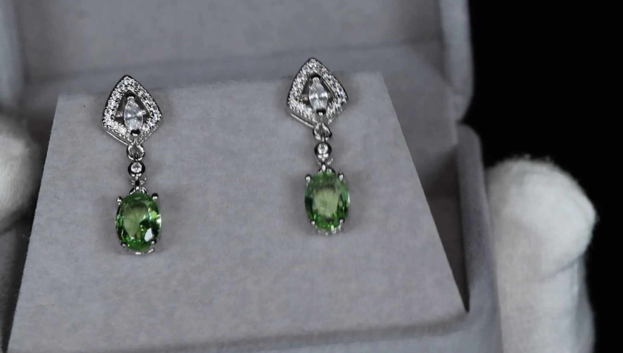 Green Diamond Earrings | Green Diamond Oval Earrings | Diamond Earrings