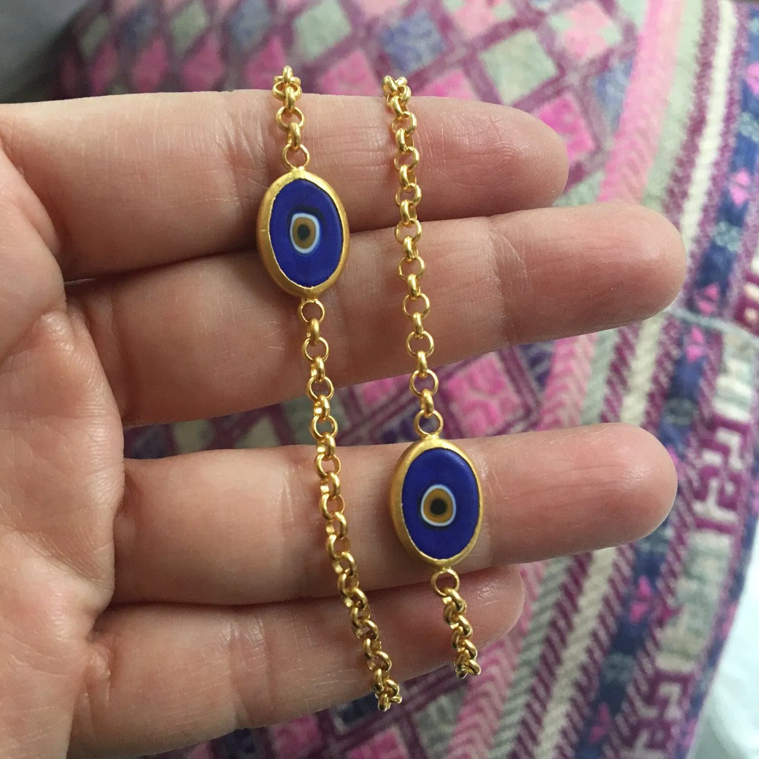 Green Protection Single JuJu Evil Eye Bracelet in 18K Gold