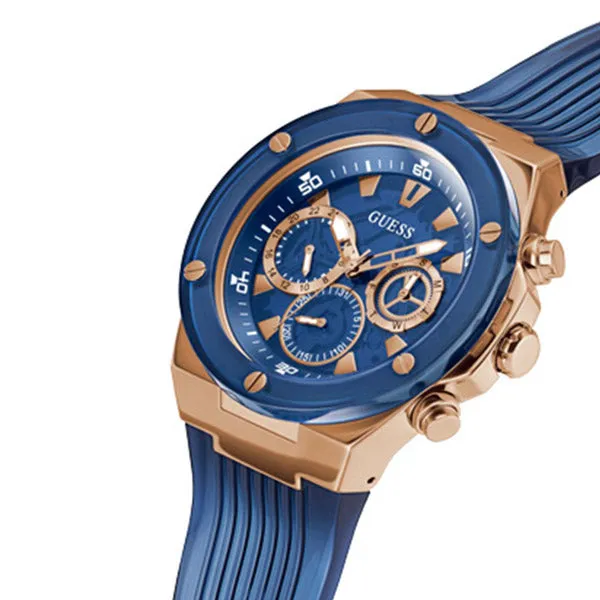 Guess Poseidon Transparent Blue Silicone Strap Blue Dial Chronograph Quartz Watch for Gents - GW0425G3