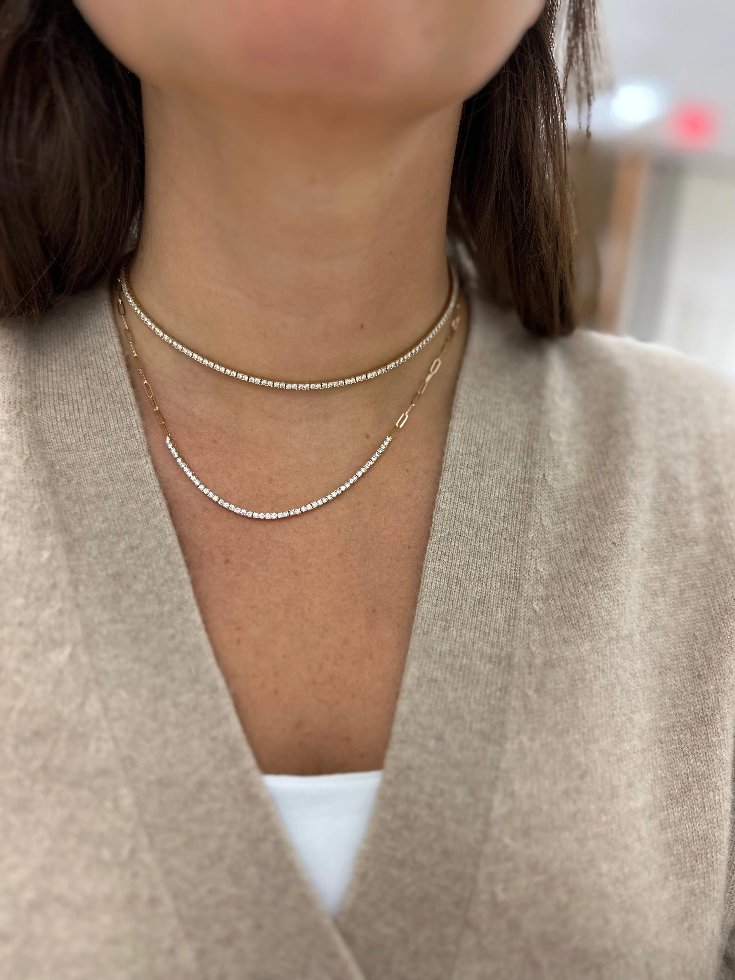 Half & Half Diamond Tennis and Paperclip Chain Necklace