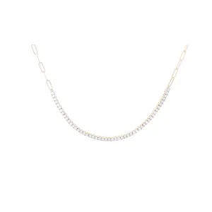 Half & Half Diamond Tennis and Paperclip Chain Necklace