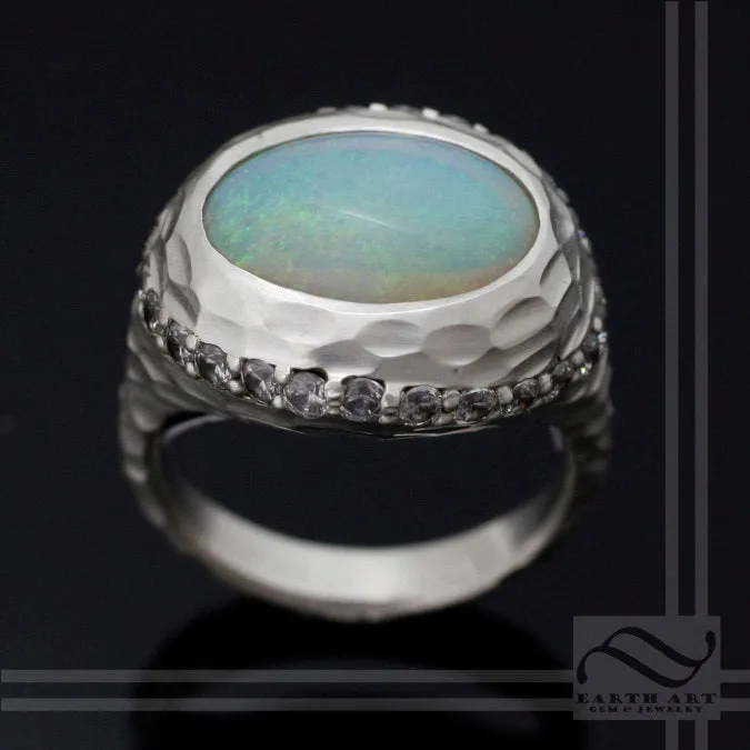 Halo Ring with Opal and CZ - Sterling Silver