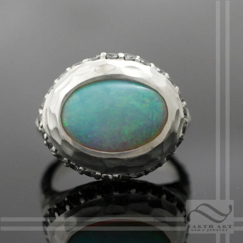 Halo Ring with Opal and CZ - Sterling Silver