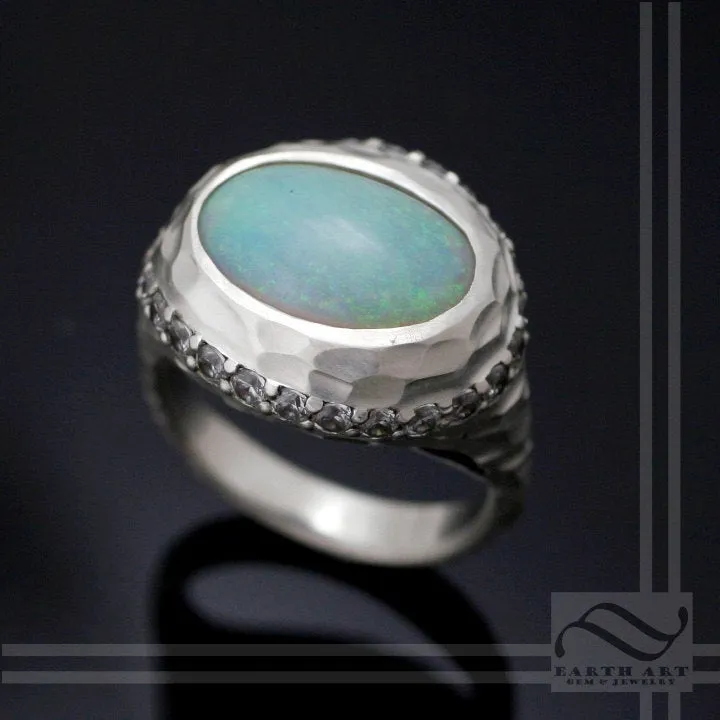 Halo Ring with Opal and CZ - Sterling Silver