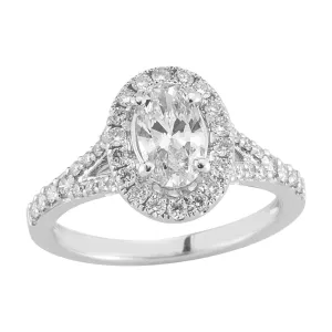 Halo Split Shank Diamond Engagement Ring made in 14k white gold (Total diamond weight 1 carat)-Oval