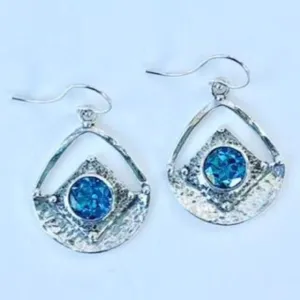 Handcrafted Silver Earings with Swiss Blue Topaz