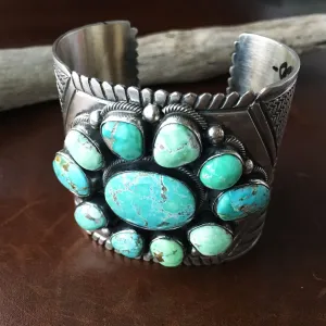 Handmade Carico Lake Turquoise Stamped Sterling Silver Statement Bracelet Cuff
