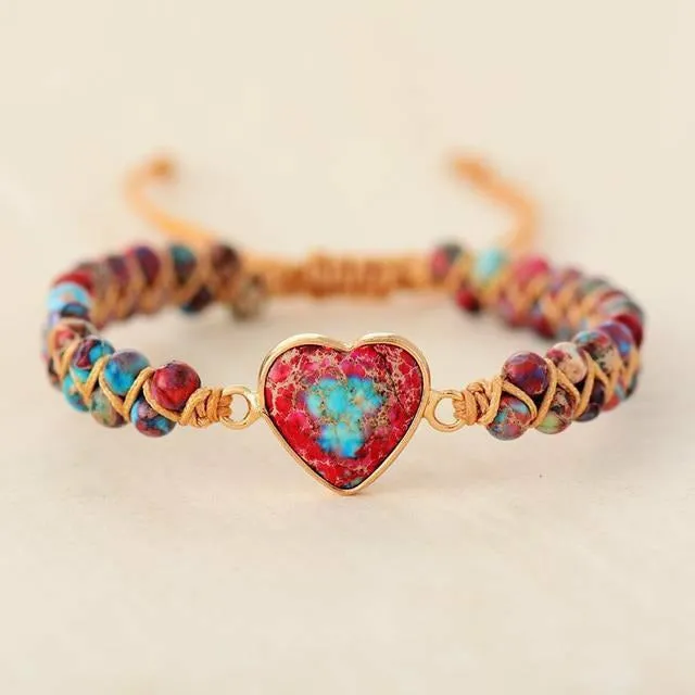 Handmade Natural Stone Heart Charm Bracelet