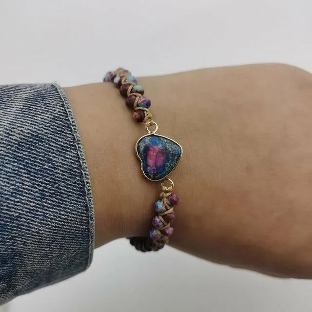 Handmade Natural Stone Heart Charm Bracelet