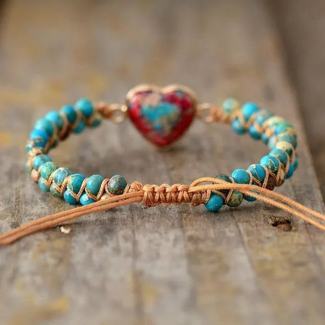 Handmade Natural Stone Heart Charm Bracelet