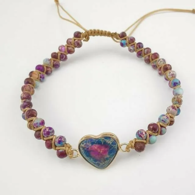 Handmade Natural Stone Heart Charm Bracelet