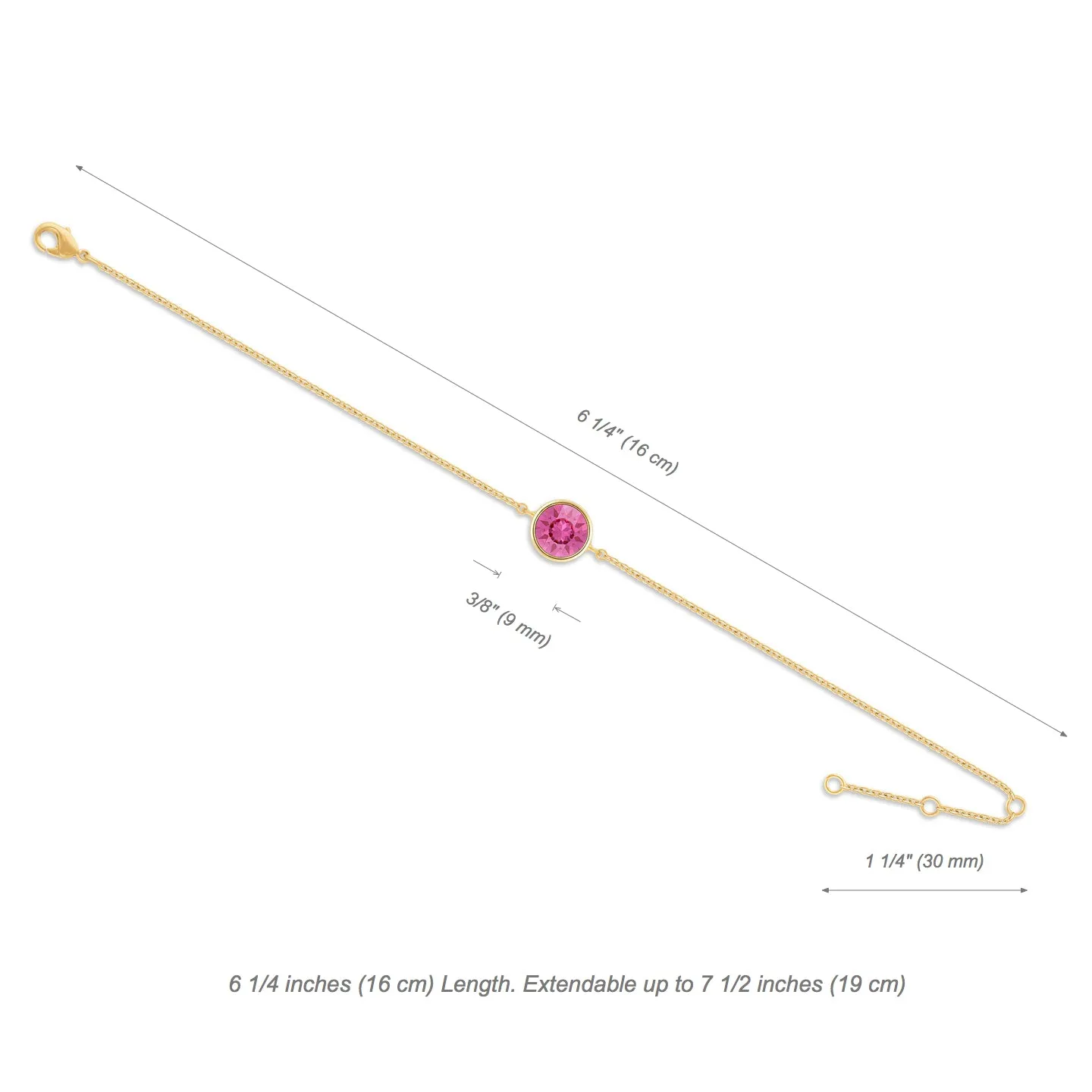 Harley Chain Bracelet with Pink Rose Round Crystals from Swarovski Gold Plated