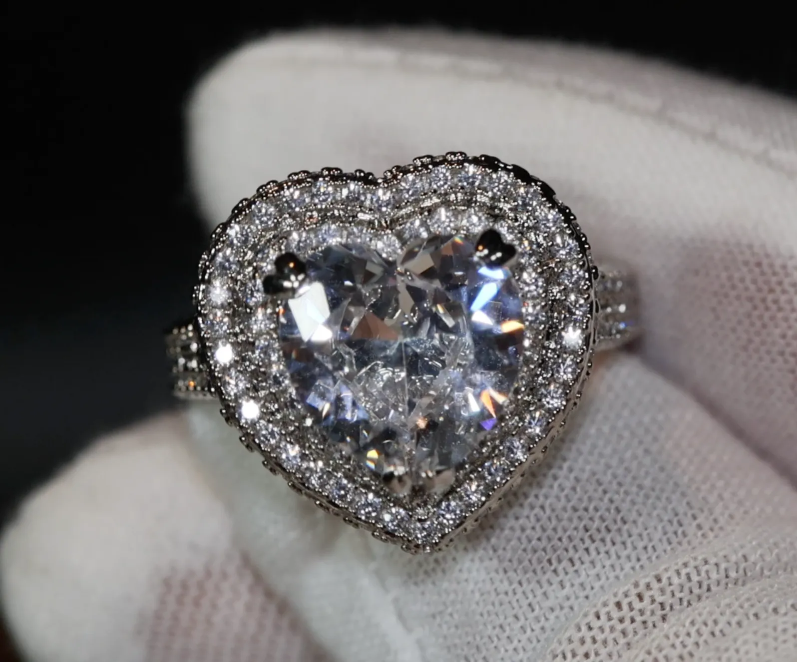 Heart Ring | Heart Rings | Iced Out Heart Ring | Halo Ring | Double Halo Ring | Heart Shape Ring |  Womens Diamond ring | Diamond Heart Ring